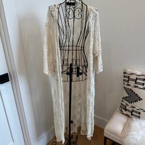 Lucky & Blessed Cream Lace Long Western Boho Duster Kimono Large